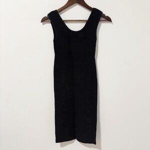 Aura Black Textured Midi Dress‎ Womens Size S/M Black Fitted Body Con Conforming